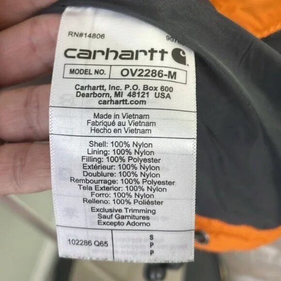 Carhartt Rain Defender Insulated Vest Orange Small - Picture 8 of 8